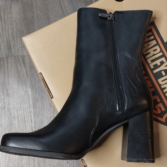 Vintage Harley-Davidson flame chunky high heel ankle boots - Picture 5 of 13
